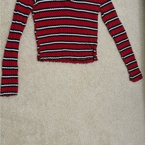 Red and Black Ribbed Crop Blouse